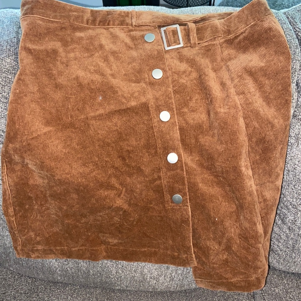 Corduroy skirt, button up. Cute for fall!
